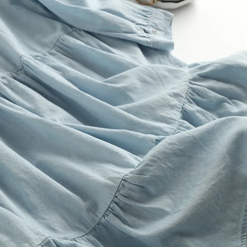 Single-breasted Pile Collar Denim Mini Dresses