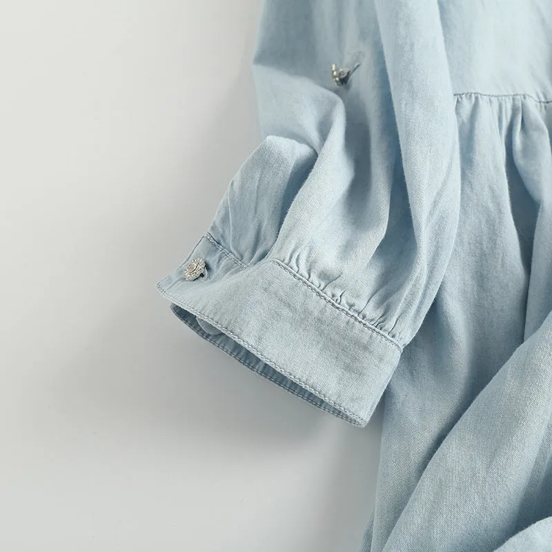 Single-breasted Pile Collar Denim Mini Dresses
