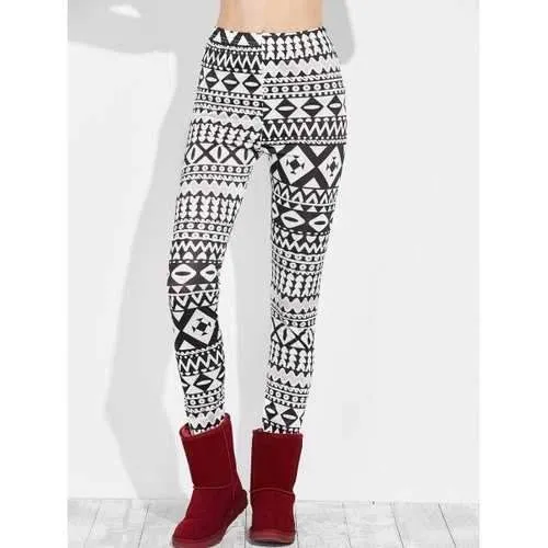 Skinny Geometric Leggings - White And Black L