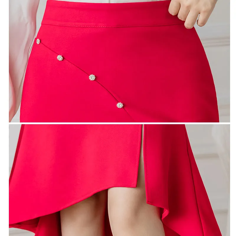 Skirts Women New Fashion Black Red Women Midi Skirt
