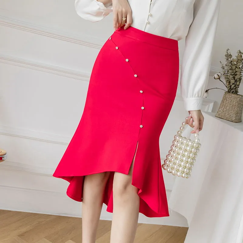Skirts Women New Fashion Black Red Women Midi Skirt