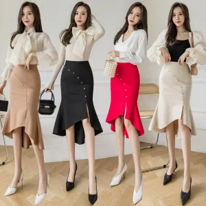 Skirts Women New Fashion Black Red Women Midi Skirt