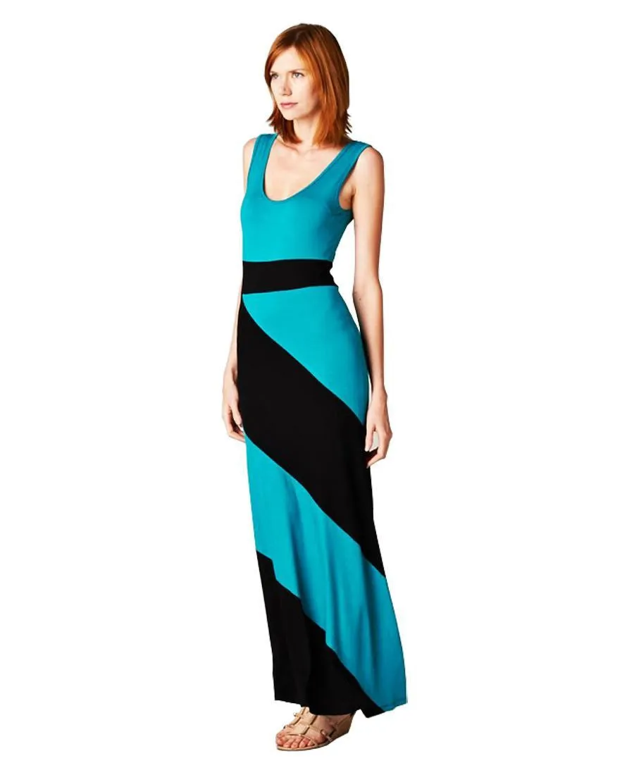 Sleeveless Tank Top Dress Colorblock Candy Cane Teal