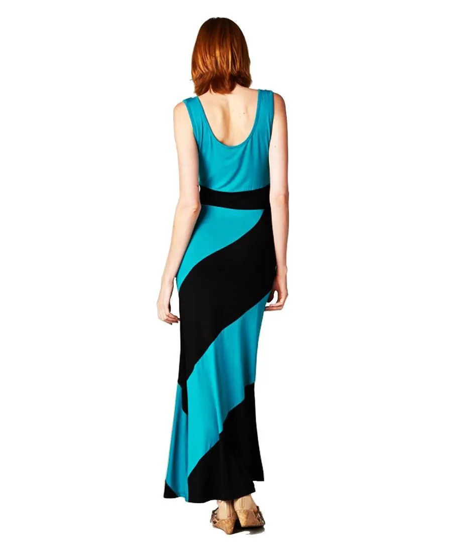 Sleeveless Tank Top Dress Colorblock Candy Cane Teal