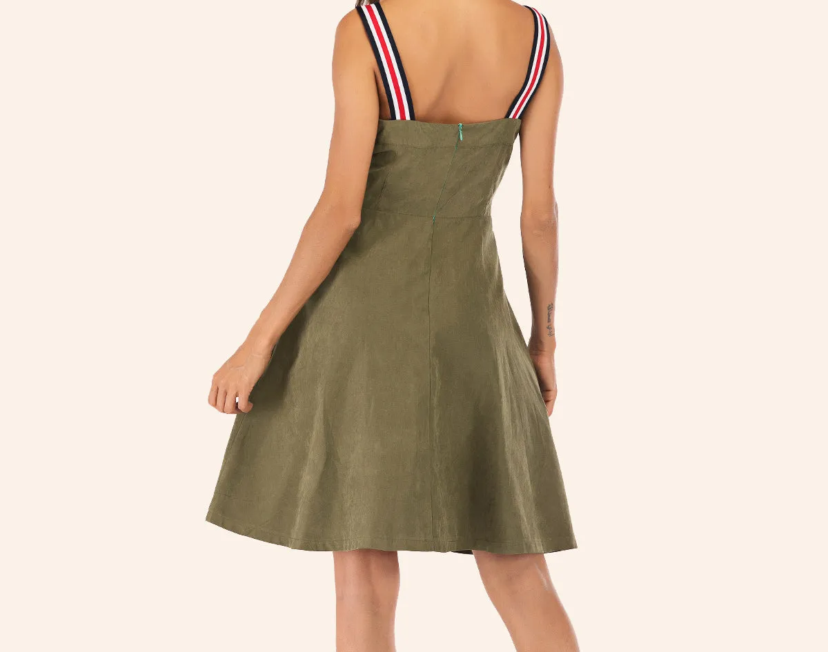 Sling Off-the-shoulder Tube Top Single-breasted Belt A-line Dress