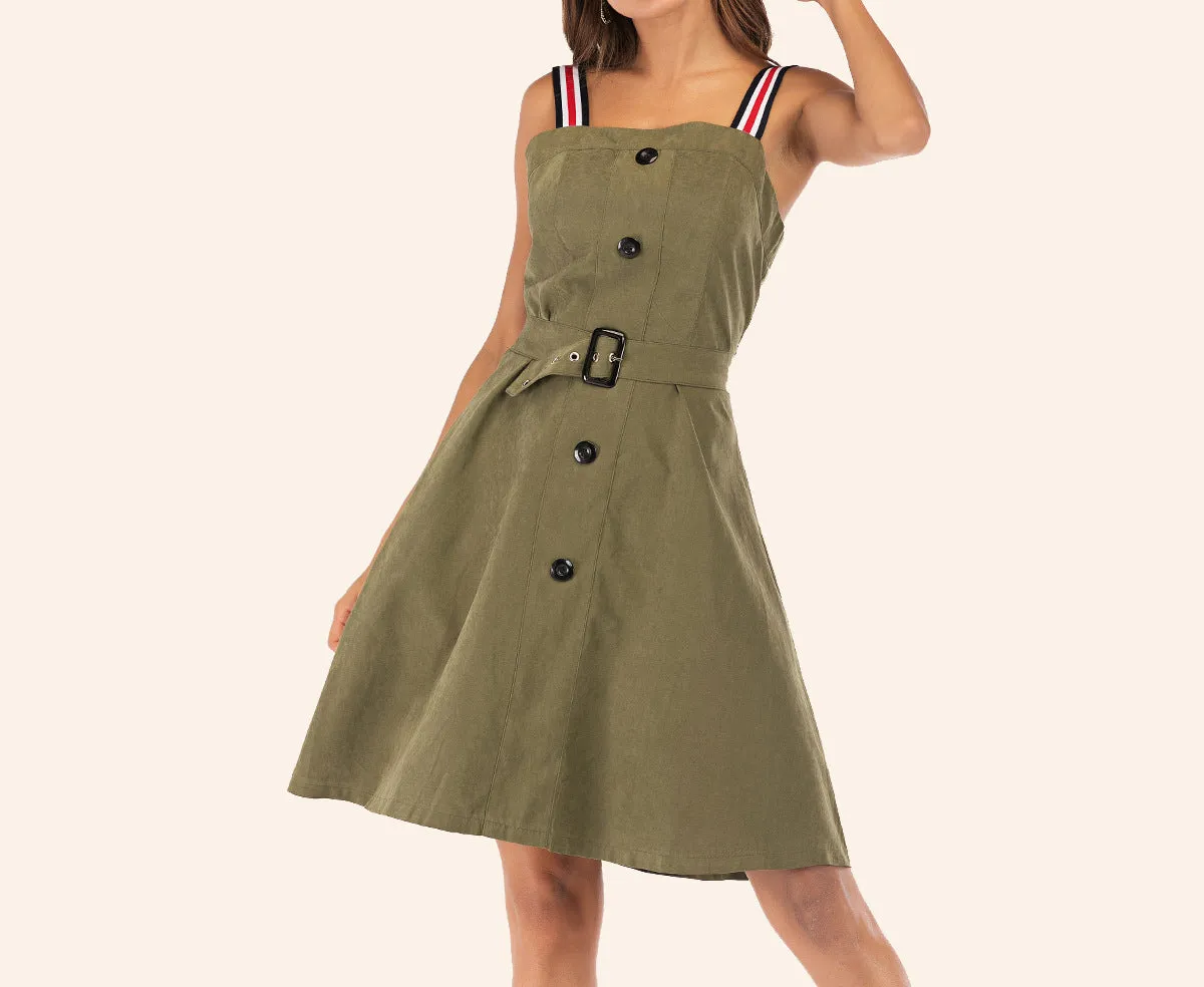 Sling Off-the-shoulder Tube Top Single-breasted Belt A-line Dress