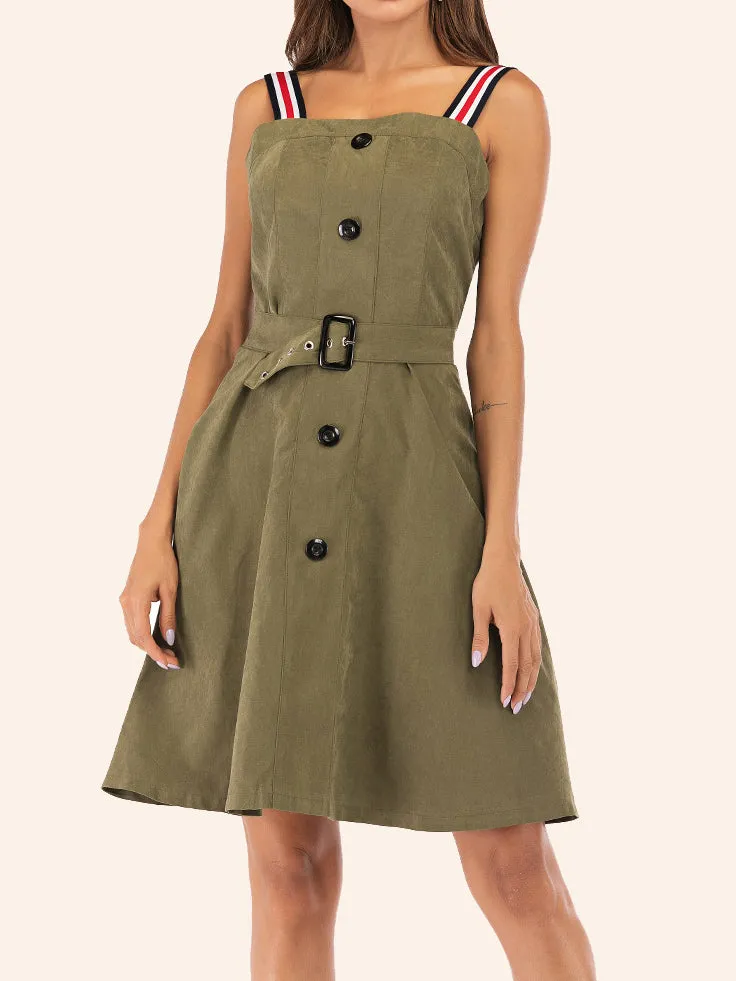 Sling Off-the-shoulder Tube Top Single-breasted Belt A-line Dress