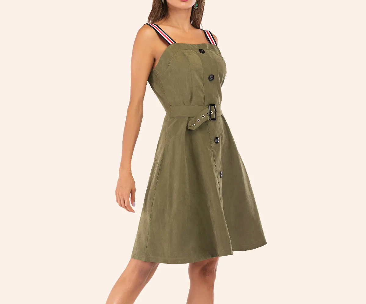 Sling Off-the-shoulder Tube Top Single-breasted Belt A-line Dress