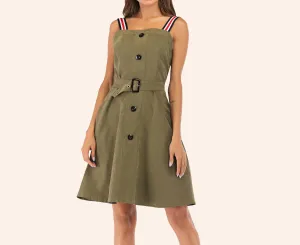 Sling Off-the-shoulder Tube Top Single-breasted Belt A-line Dress