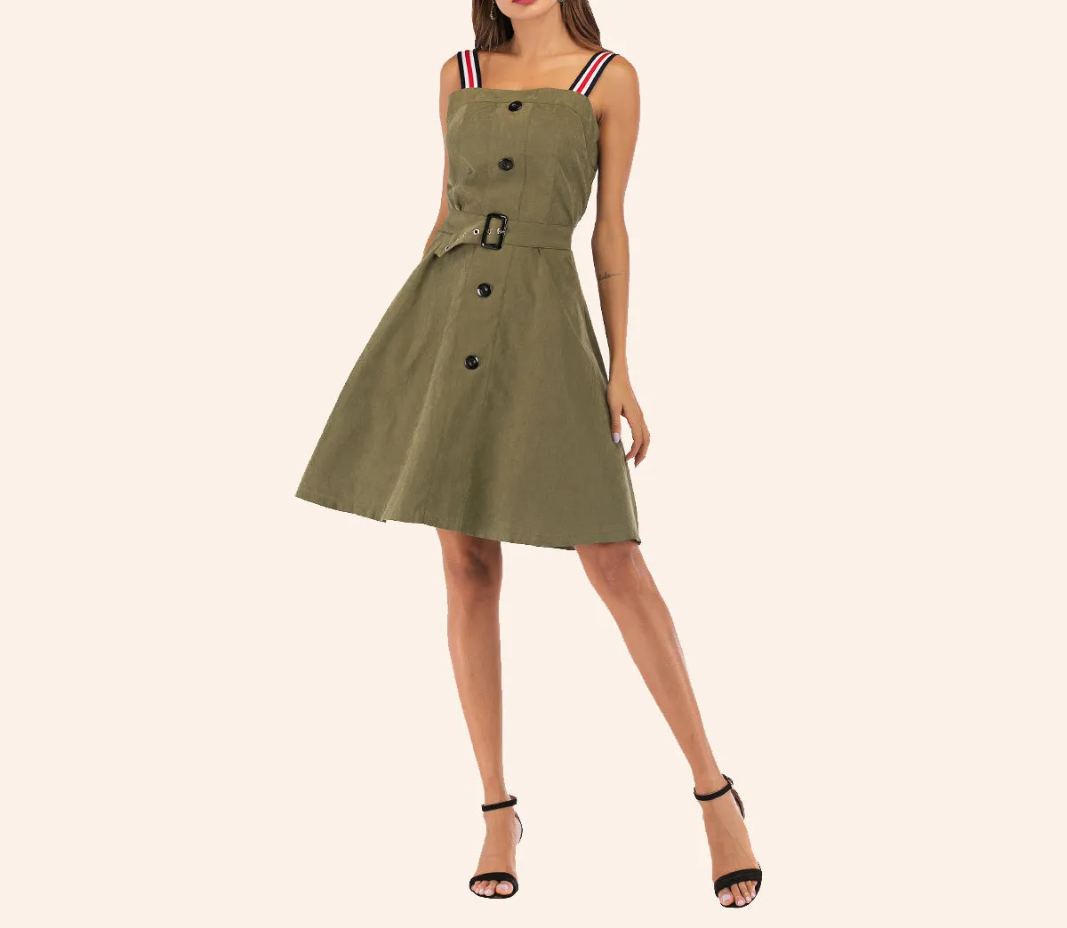 Sling Off-the-shoulder Tube Top Single-breasted Belt A-line Dress