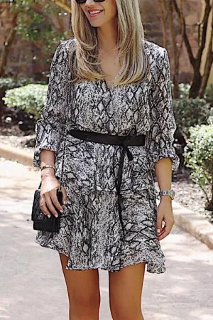 Snake Print Long Sleeve Mini Dress