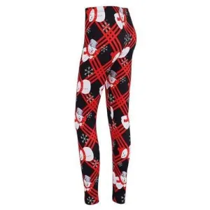 Snowman Print Checked Christmas Skinny Leggings - Black L