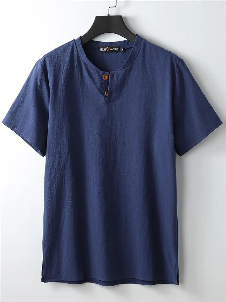 Solid Color Lightweight 2-Piece Outfit Button T-Shirt   Drawstring Waistband Cropped Pants