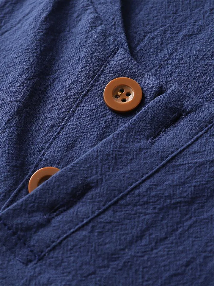 Solid Color Lightweight 2-Piece Outfit Button T-Shirt   Drawstring Waistband Cropped Pants