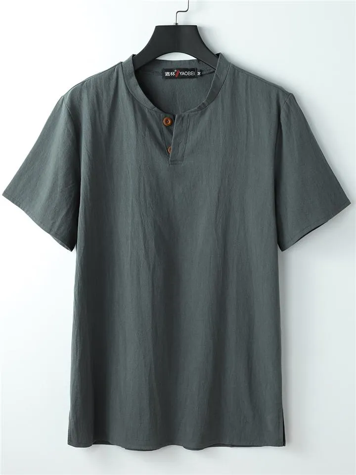 Solid Color Lightweight 2-Piece Outfit Button T-Shirt   Drawstring Waistband Cropped Pants