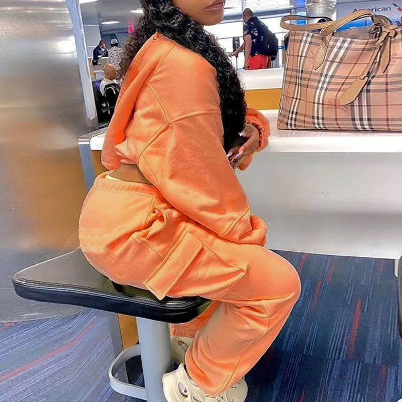 Solid Long Sleeve Hoodie Top & Pants Set