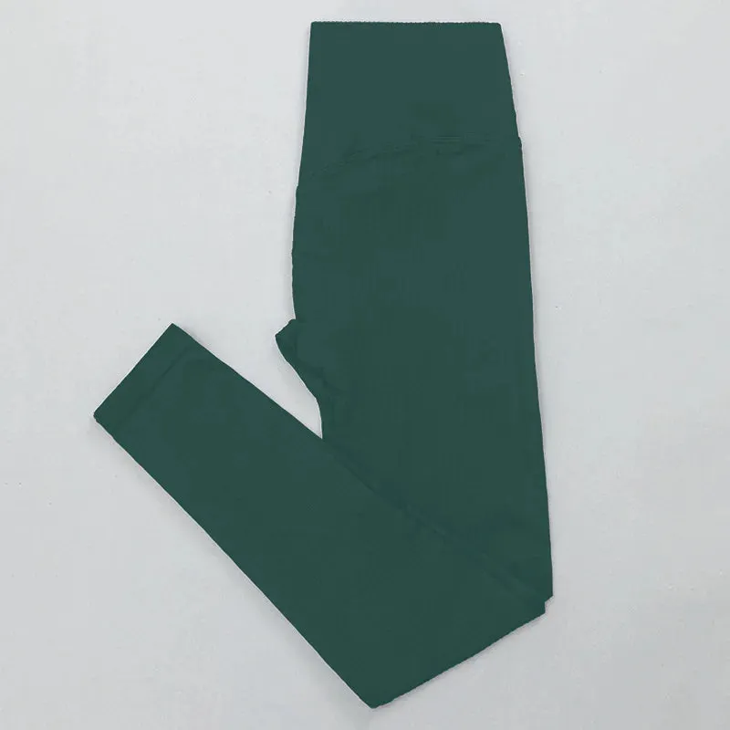 Solid Ribbed Seamless Yoga Pants for Women - High Waist Push Up Workout Leggings