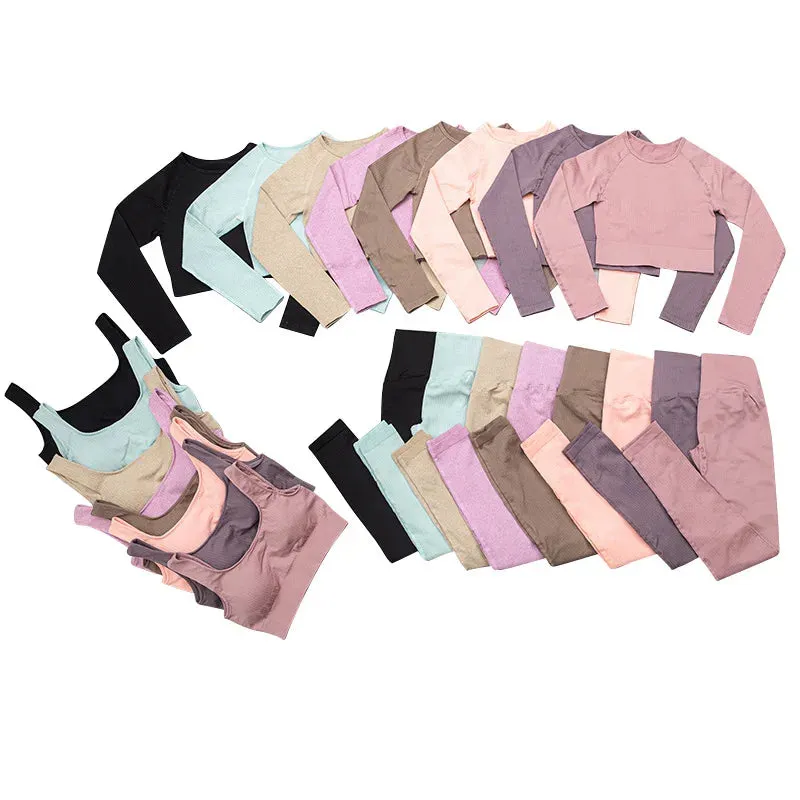 Solid Ribbed Seamless Yoga Pants for Women - High Waist Push Up Workout Leggings
