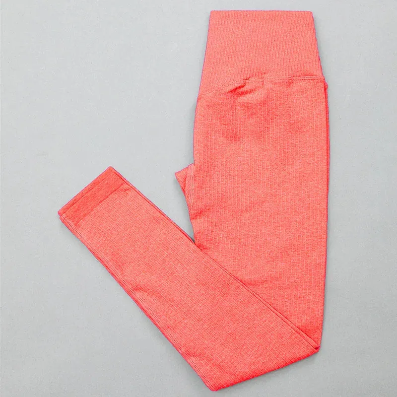 Solid Ribbed Seamless Yoga Pants for Women - High Waist Push Up Workout Leggings