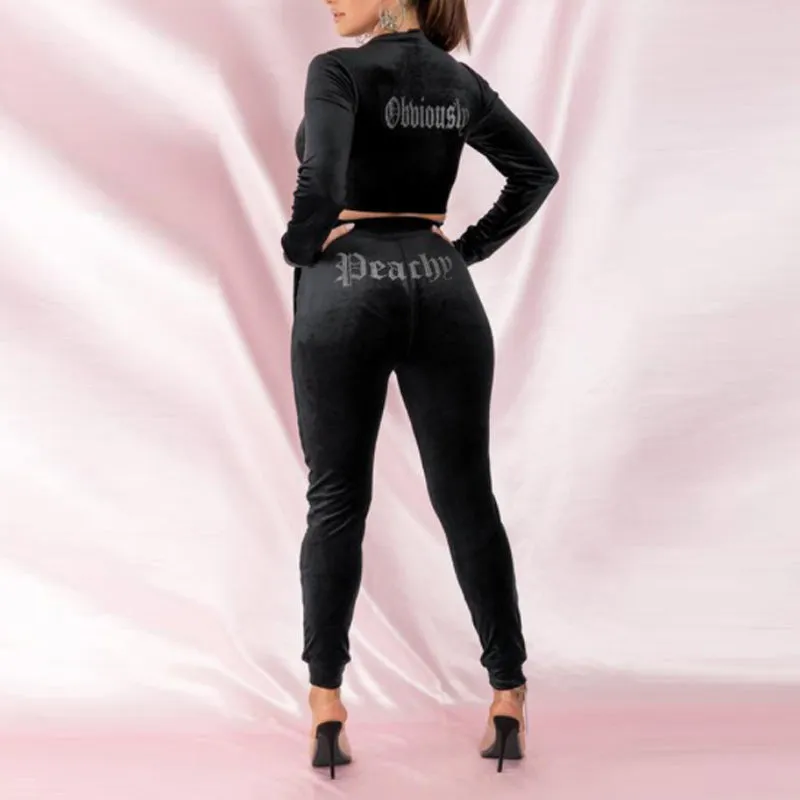 Solid Sequins Velvet Top & Pants Set