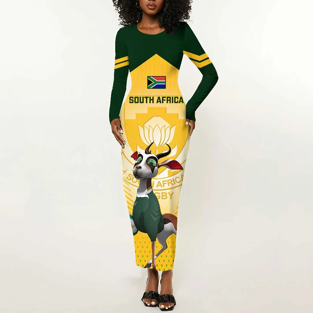 South Africa Rugby Long Sleeve Bodycon Dress Cute Springboks Mascot LT14