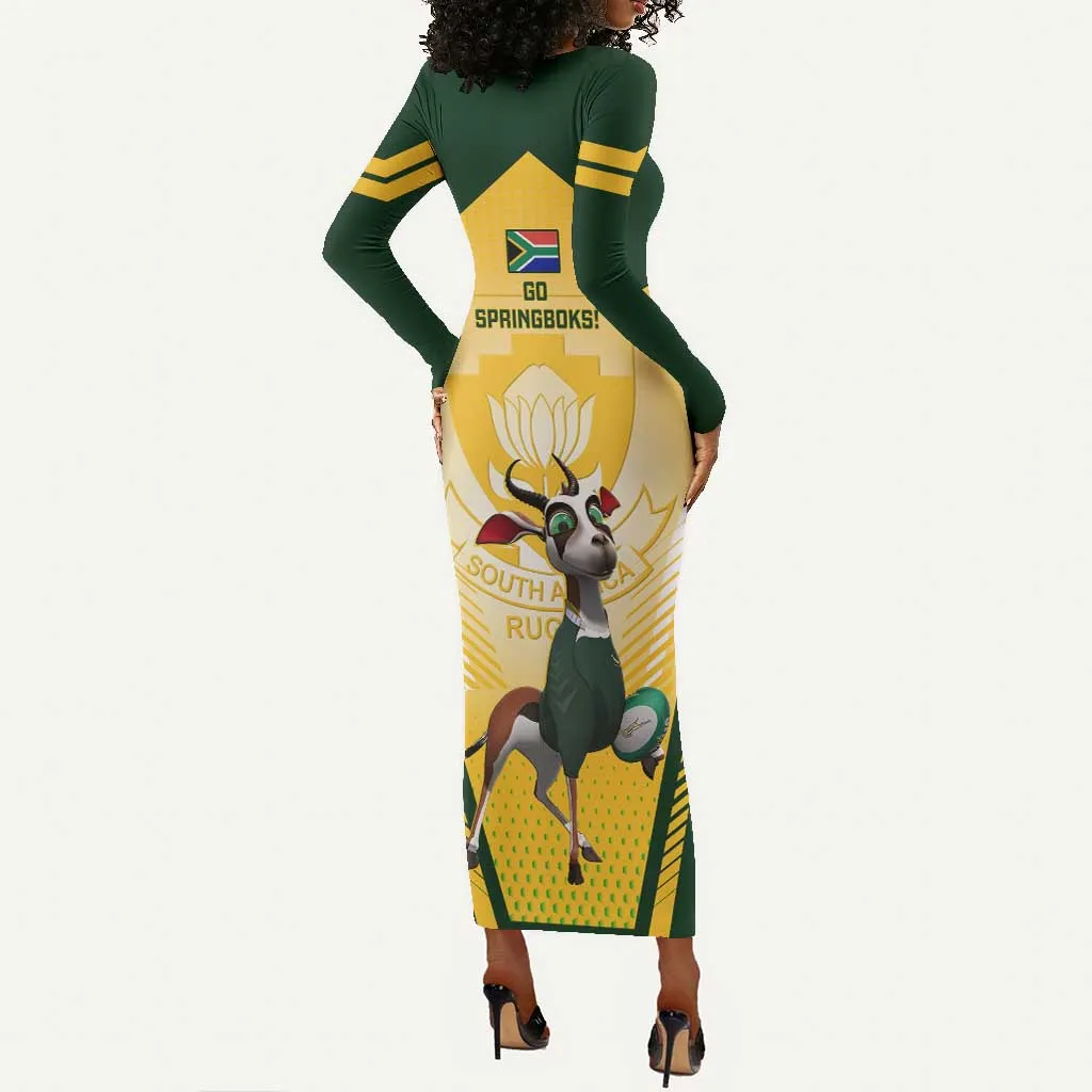 South Africa Rugby Long Sleeve Bodycon Dress Cute Springboks Mascot LT14