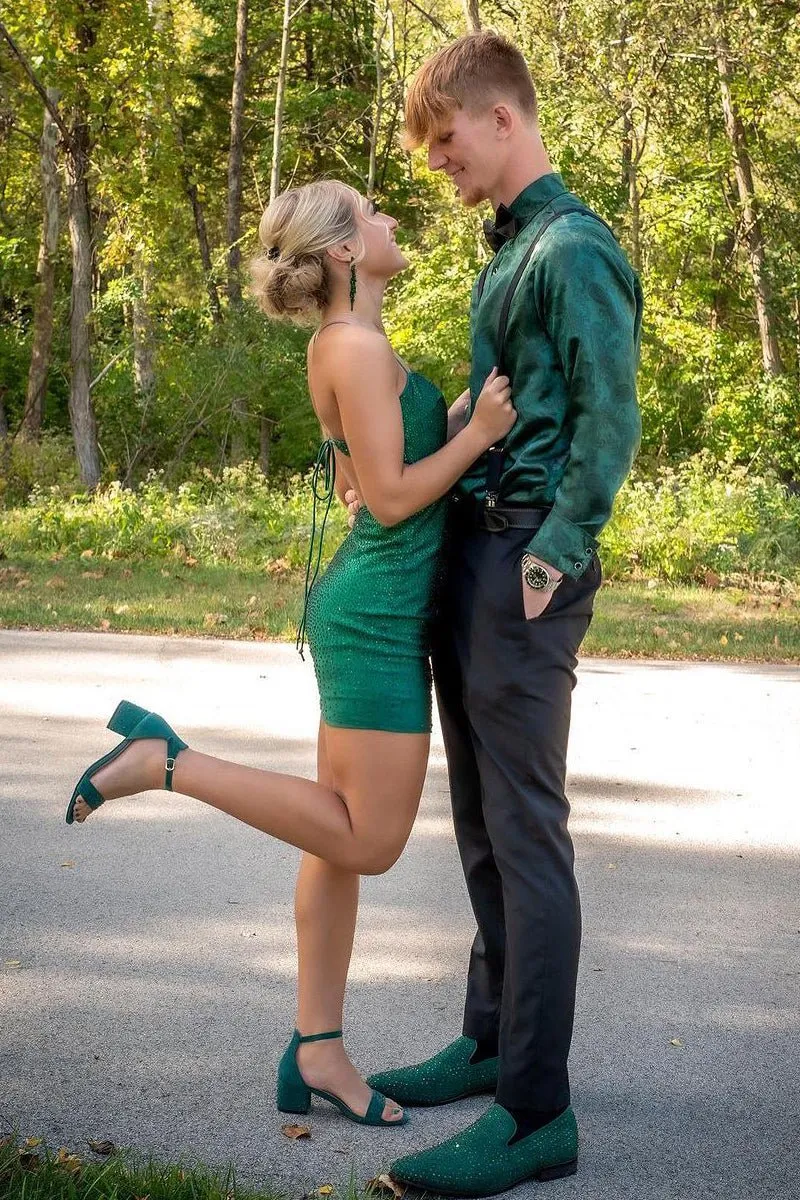 Spaghetti Straps Short Homecoming Dresses with Beading