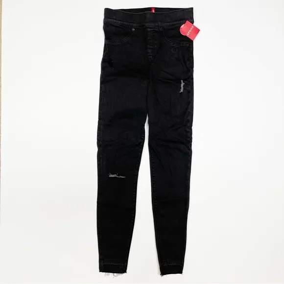 SPANX Distressed Black Ankle‎ High Rise Skinny Jeans XS