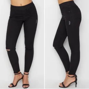 SPANX Distressed Black Ankle‎ High Rise Skinny Jeans XS