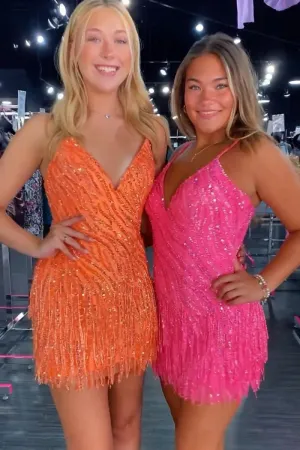 Sparkly V Neck Sequins Short Tight Homecoming Dresses