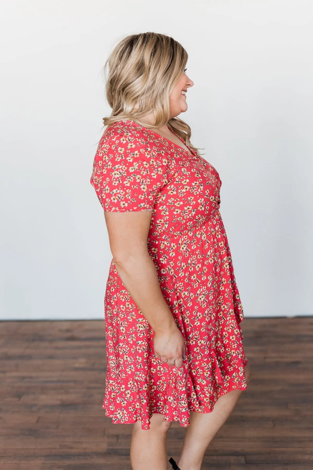 Spring Anticipation Floral Wrap Dress- Coral