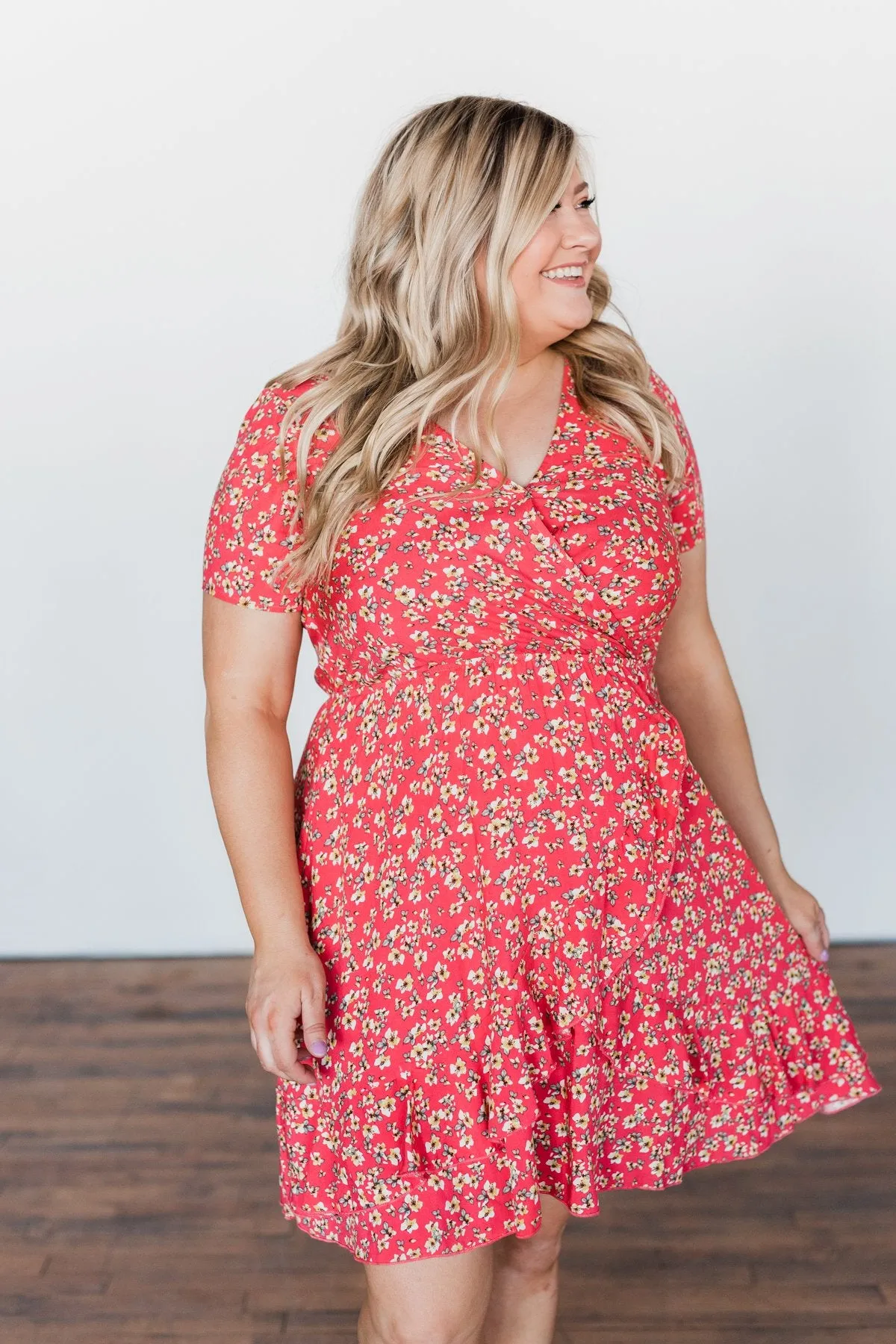 Spring Anticipation Floral Wrap Dress- Coral