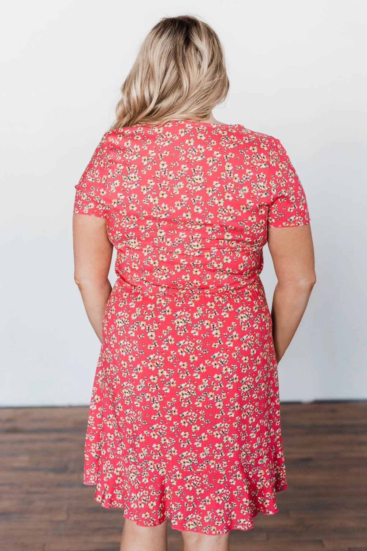 Spring Anticipation Floral Wrap Dress- Coral