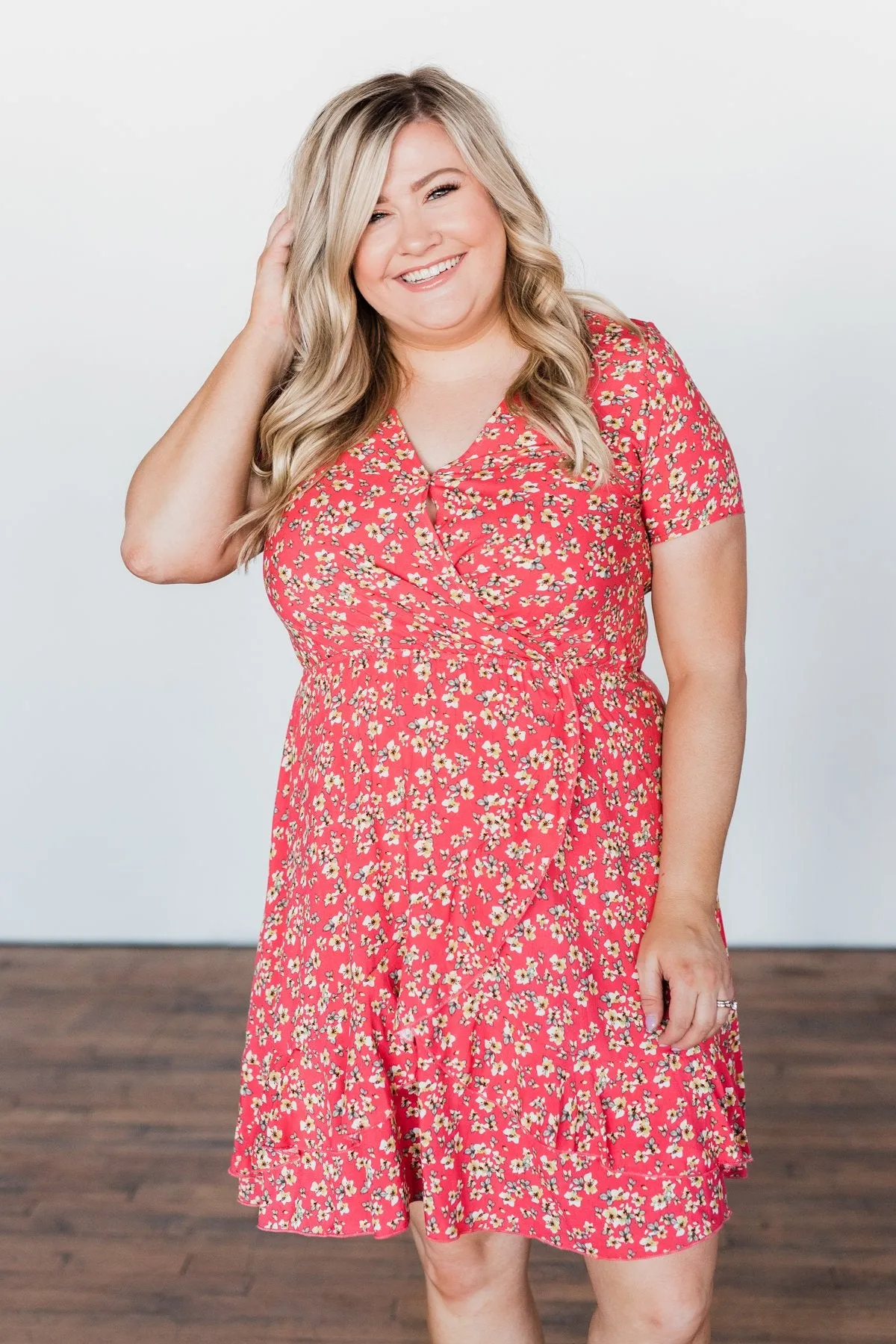 Spring Anticipation Floral Wrap Dress- Coral