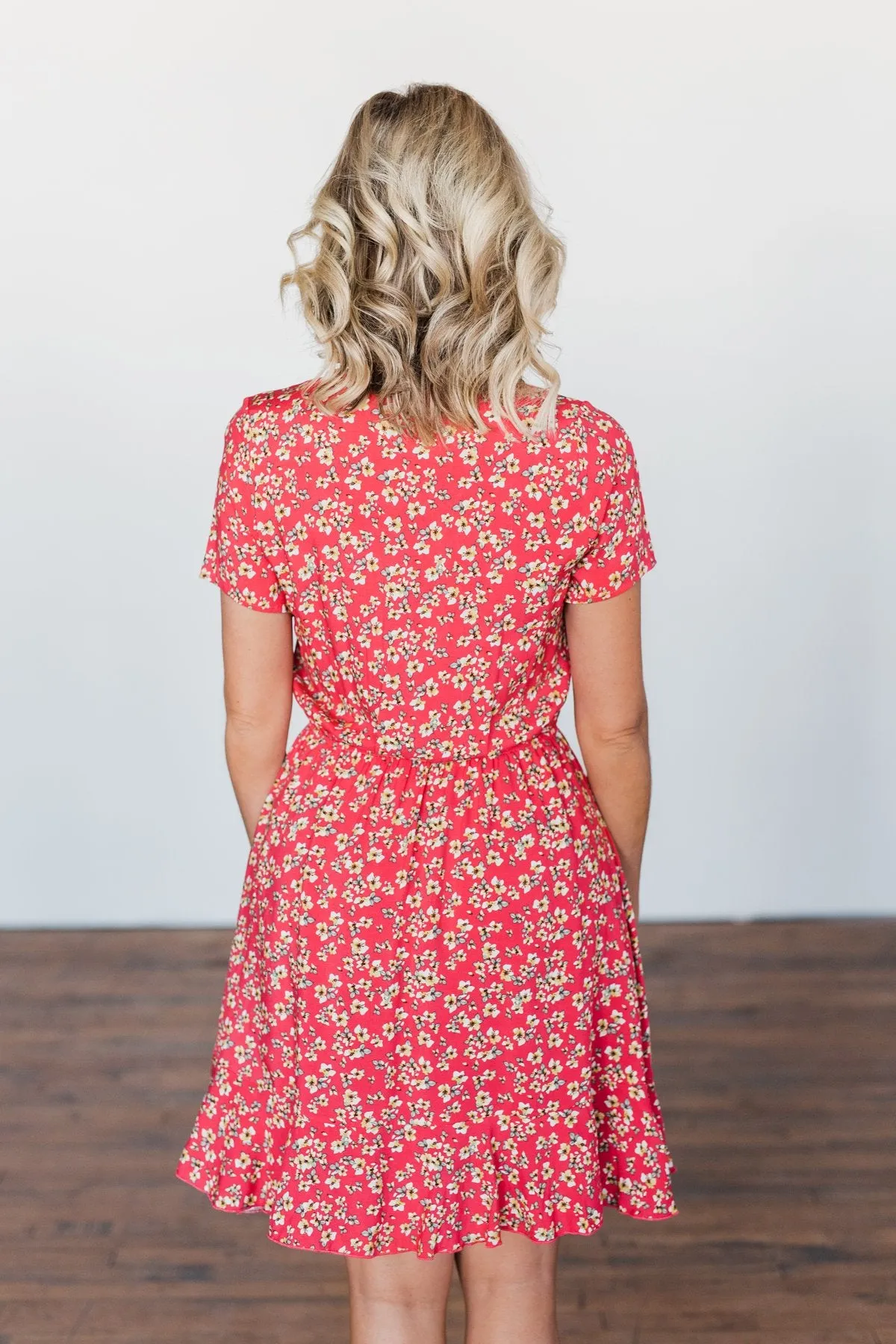 Spring Anticipation Floral Wrap Dress- Coral