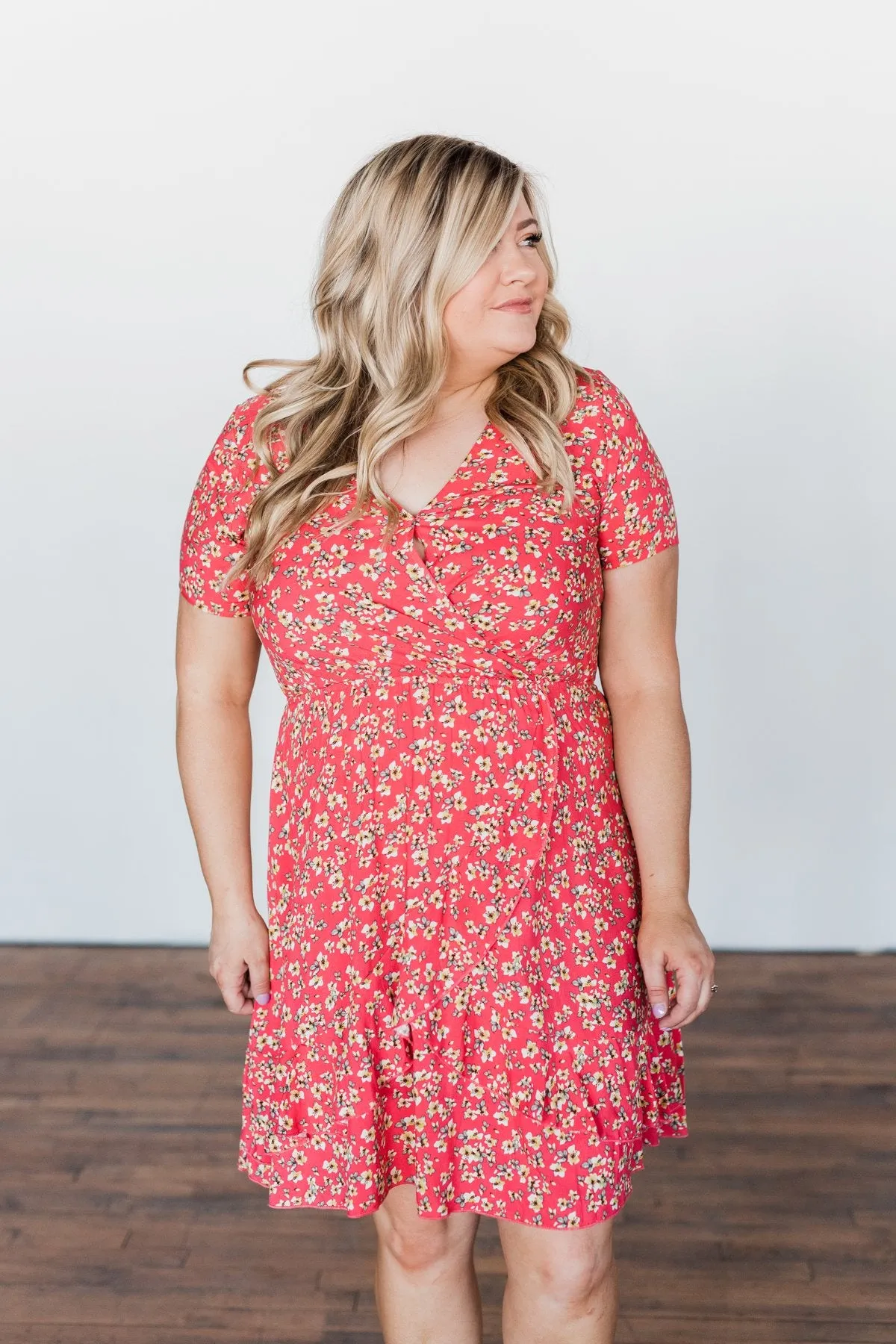Spring Anticipation Floral Wrap Dress- Coral
