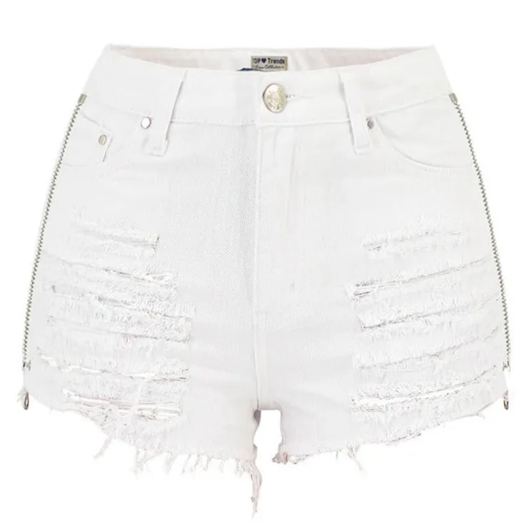Starry Embroidery Women's Ripped High Waisted Denim Shorts