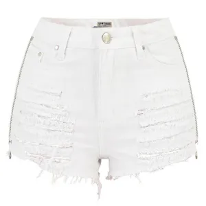 Starry Embroidery Women's Ripped High Waisted Denim Shorts