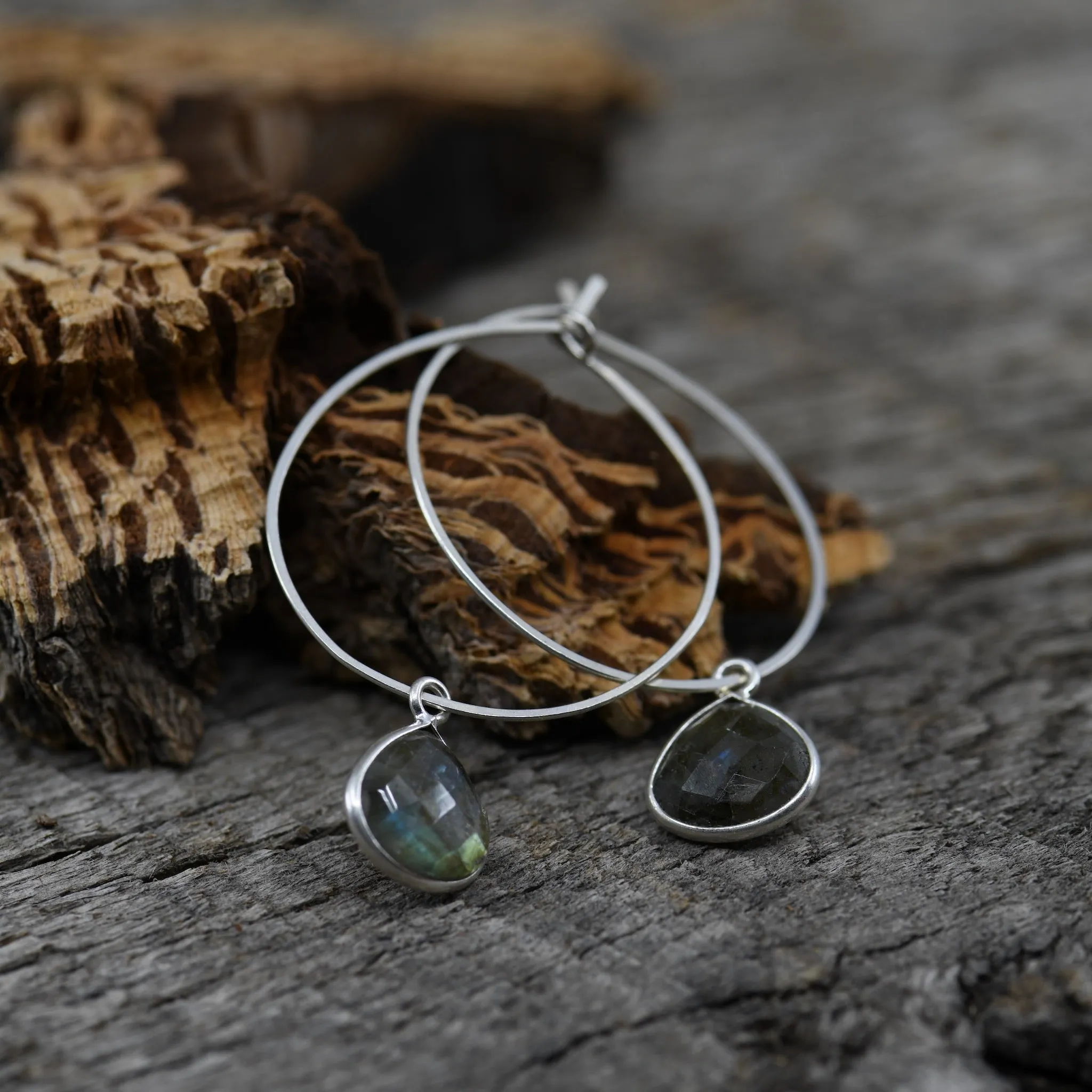 Sterling Silver Labradorite Hoop Earrings