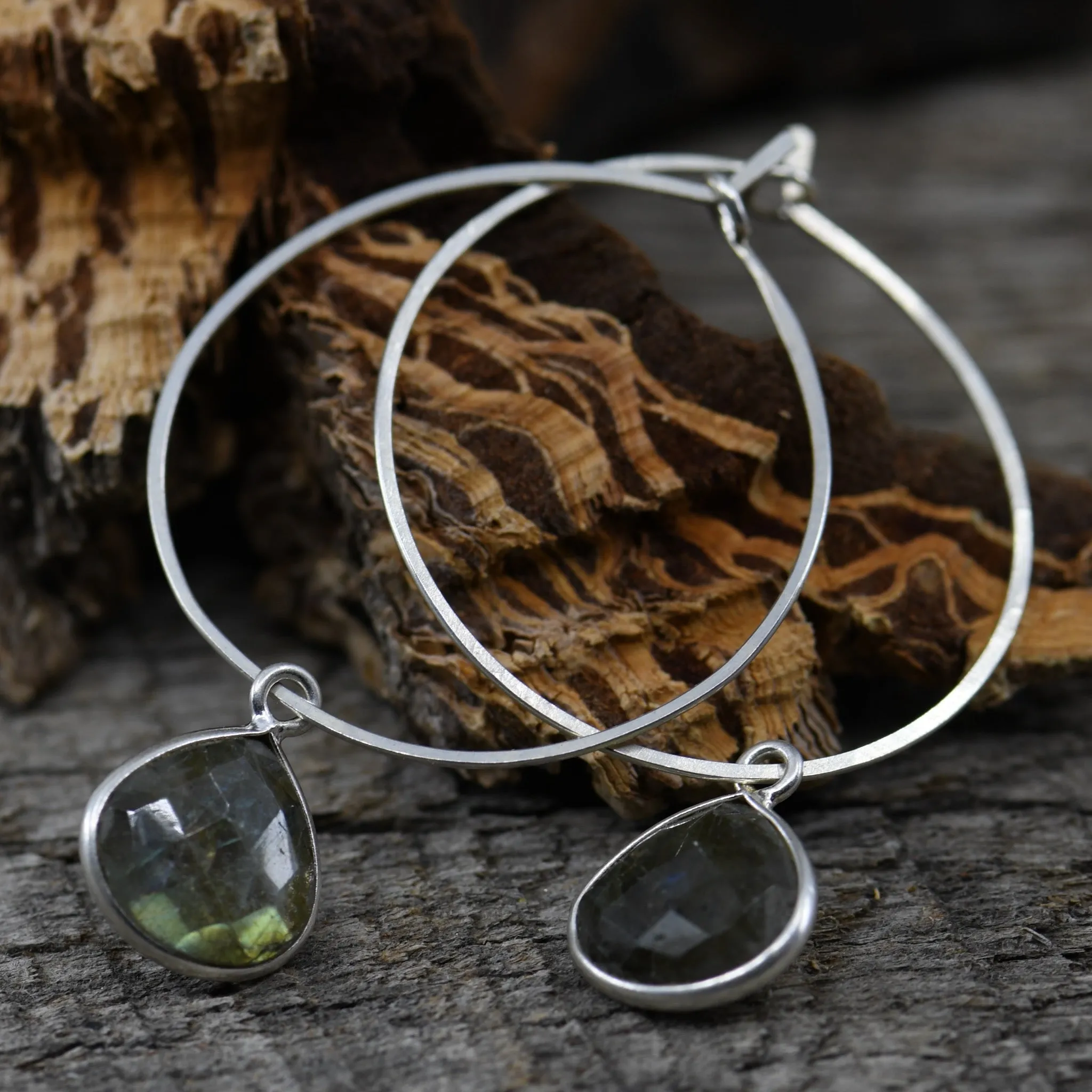 Sterling Silver Labradorite Hoop Earrings
