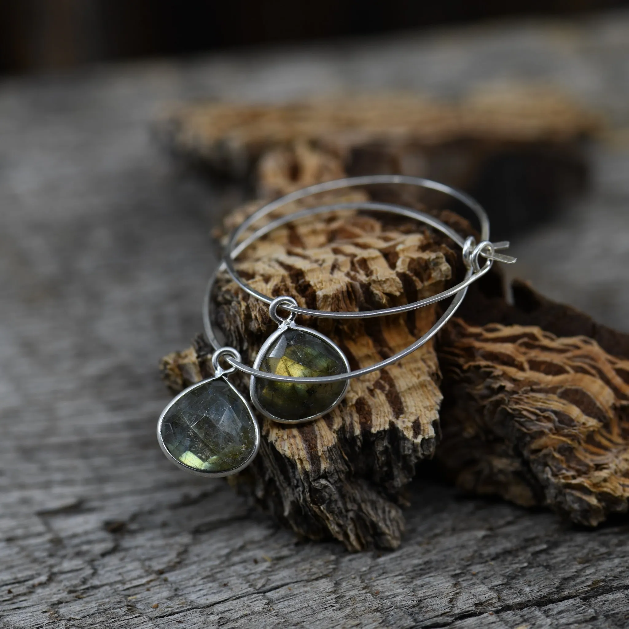 Sterling Silver Labradorite Hoop Earrings