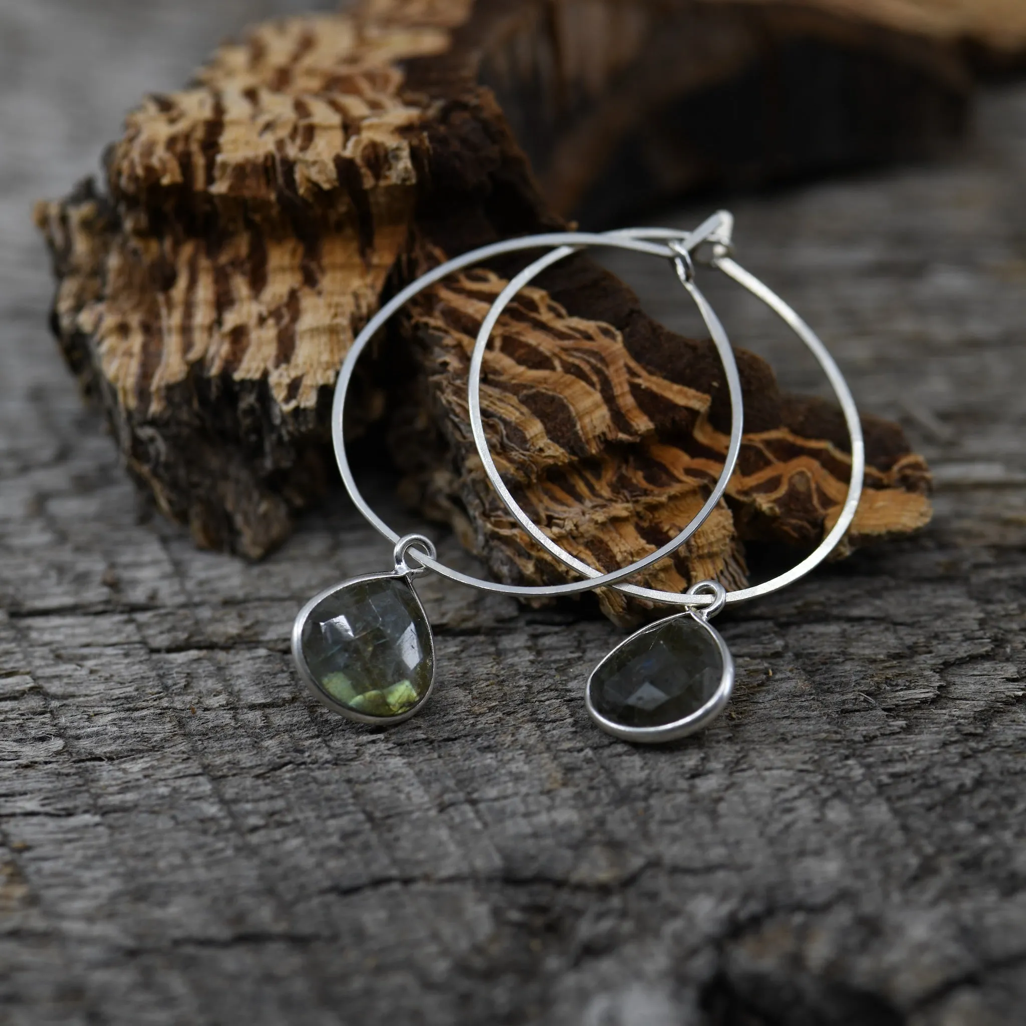Sterling Silver Labradorite Hoop Earrings