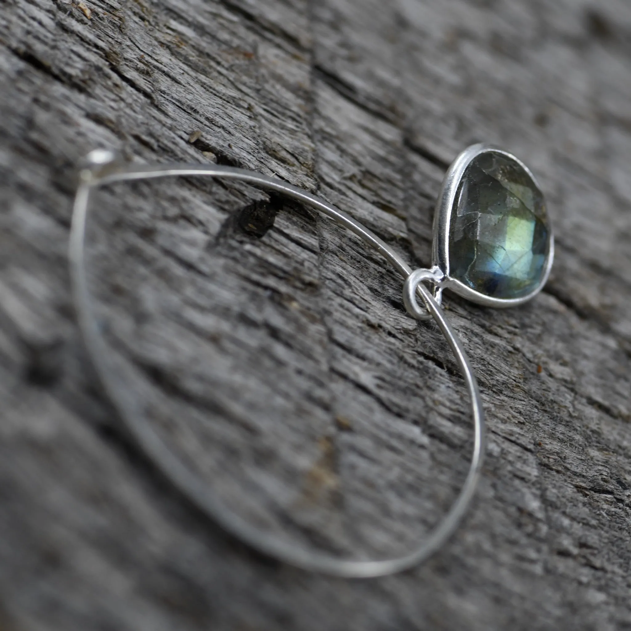 Sterling Silver Labradorite Hoop Earrings