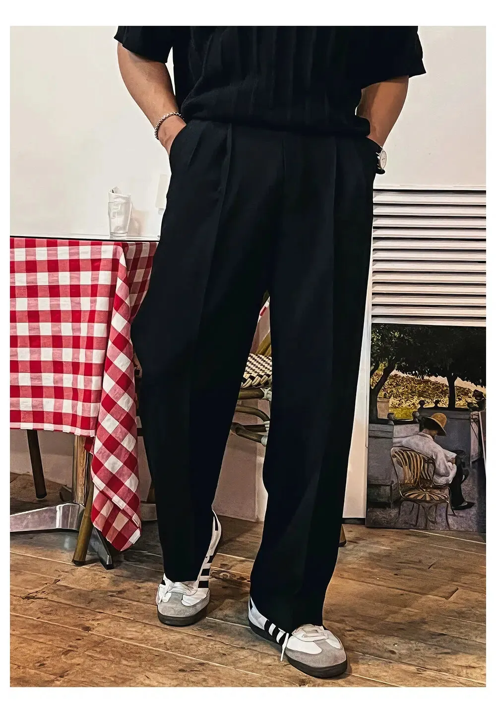 Straight Fit Wide-Leg Casual Pants