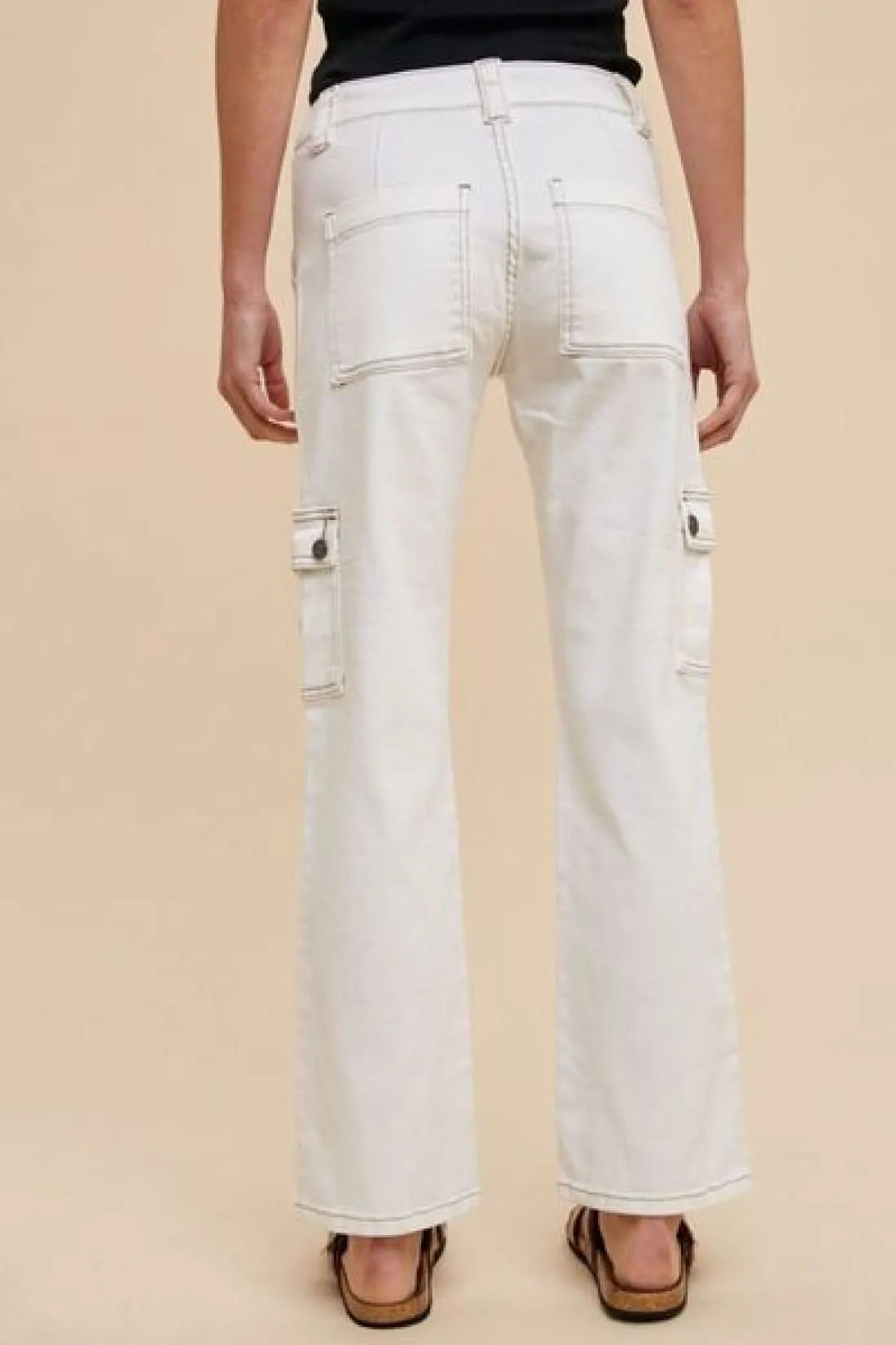Straight Leg Cargo Jeans in White