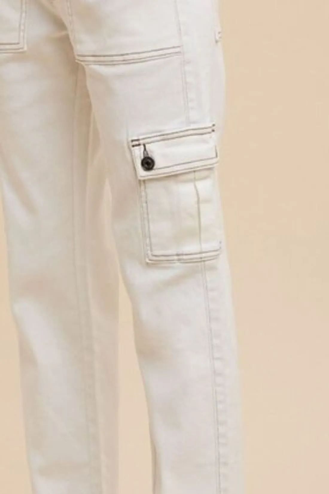 Straight Leg Cargo Jeans in White
