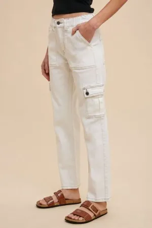 Straight Leg Cargo Jeans in White