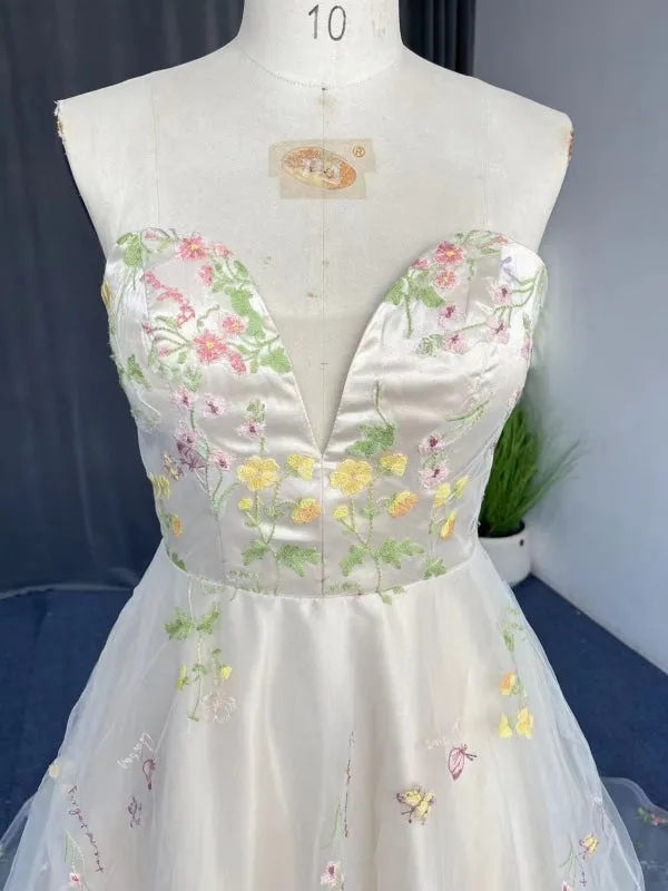 Strapless  Floral Long Prom Dress Floral Formal Evening Dress for Women
