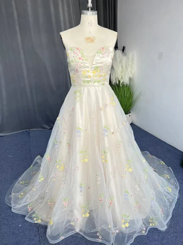 Strapless  Floral Long Prom Dress Floral Formal Evening Dress for Women