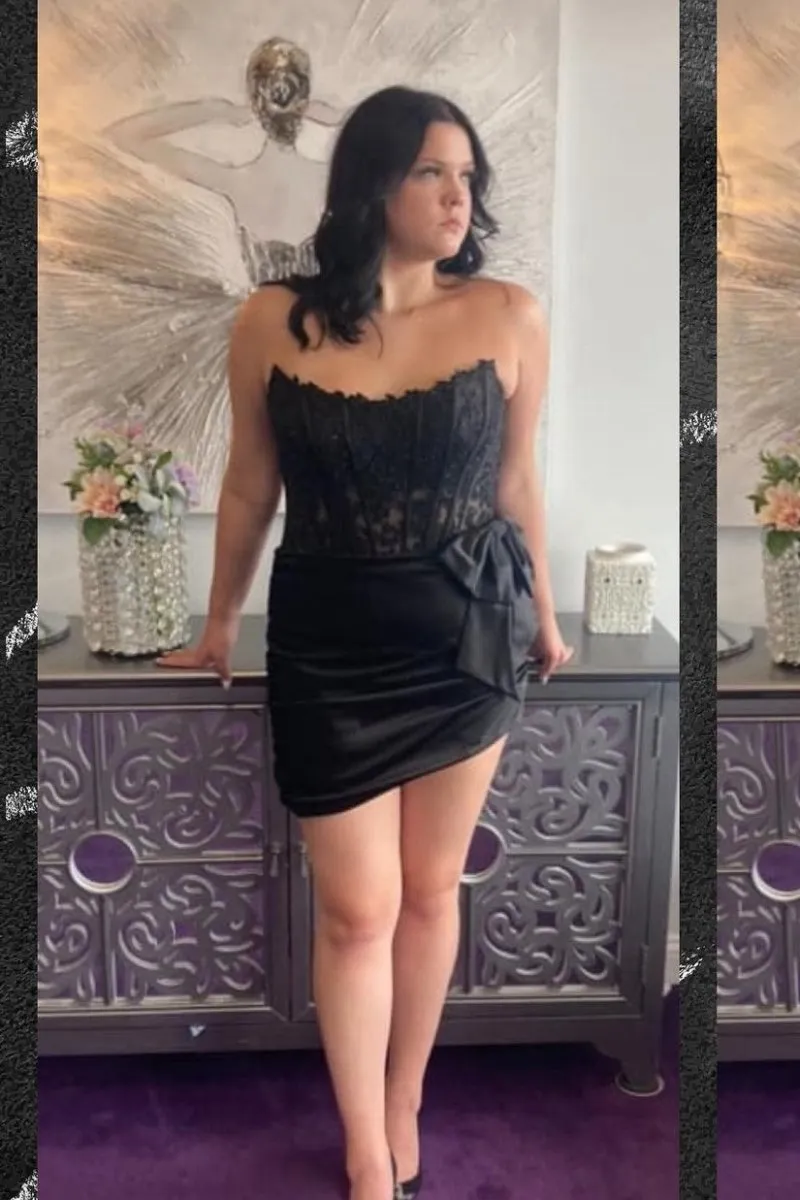 Strapless Ruched Tight Short Dresses with Bow